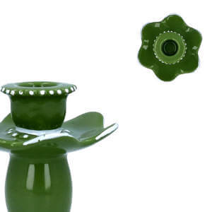 Gisela Graham Ceramic Candle Holder Dark Green Fiesta